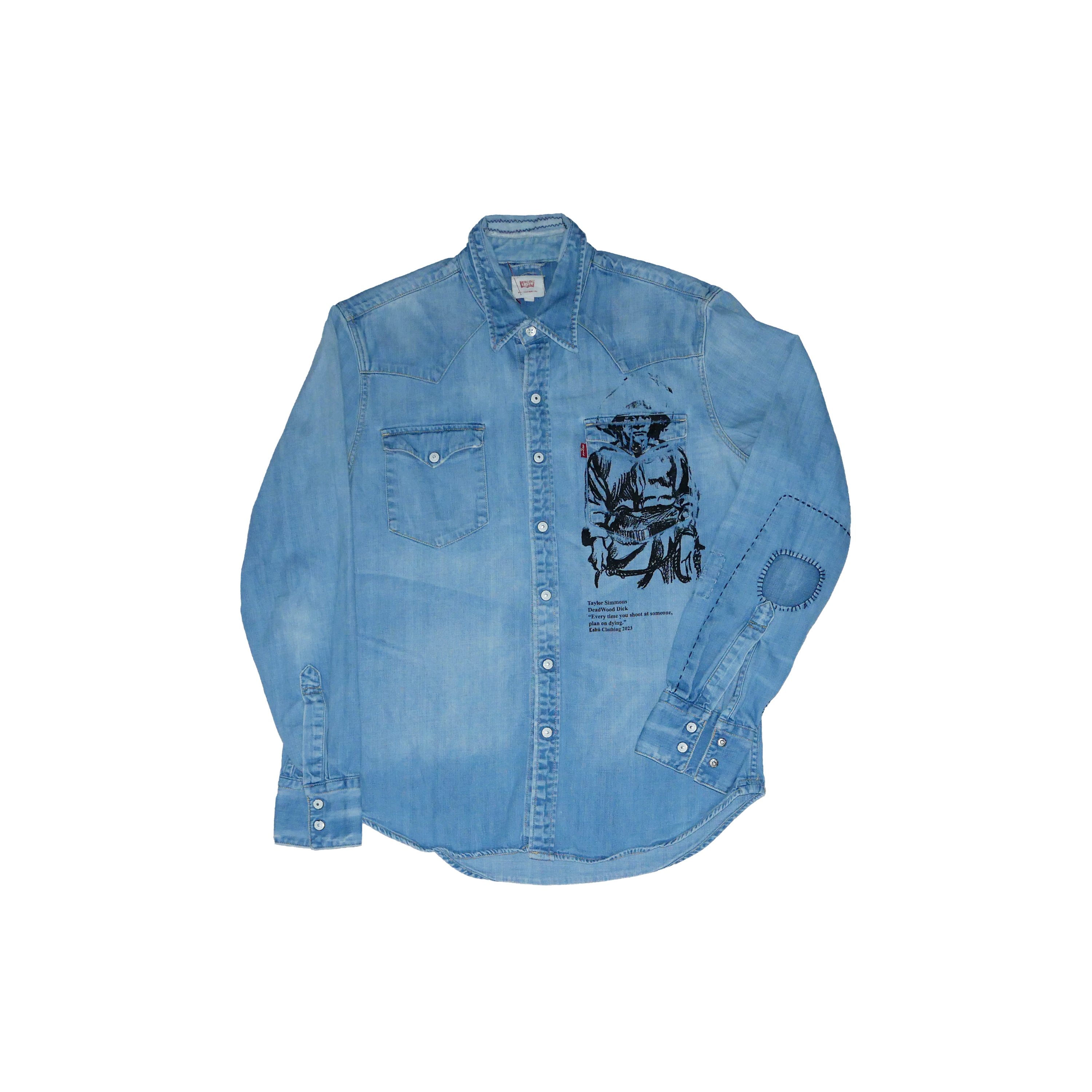 Eshu Illustrated Denim Shirt — Eshu-Denim-Shirt-Repaired-Medium-Wash.JPEG